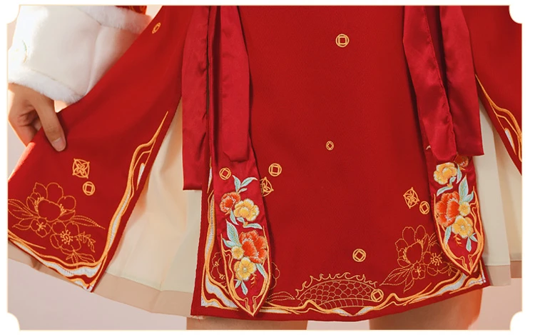 Chinoiserie Short Skirt Winter Red Hanfu Suit for New Year's Wear