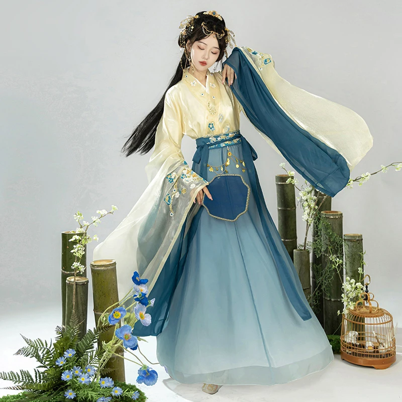 Wei-Jin-Hanfu-Women's-Qiyao-Dress-Wide-Sleeve-North-and-South-Dynasty-Set-1 Wei Jin Hanfu Women's Qiyao Dress Wide Sleeve North and South Dynasty Set