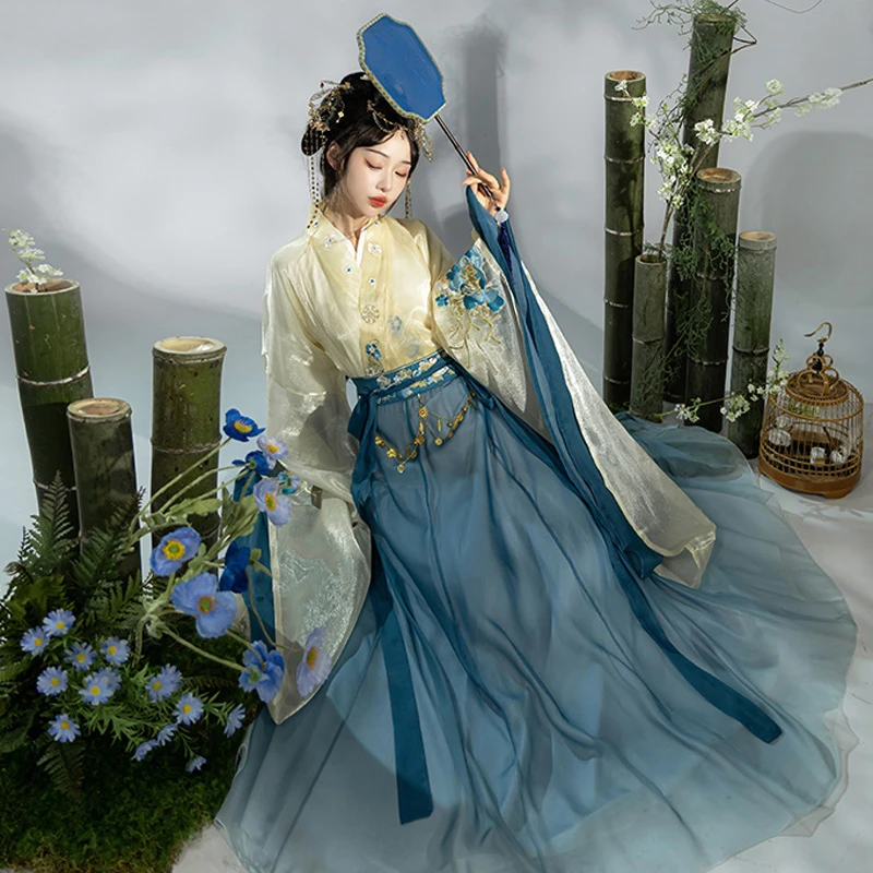 Wei-Jin-Hanfu-Women's-Qiyao-Dress-Wide-Sleeve-North-and-South-Dynasty-Set-2 Wei Jin Hanfu Women's Qiyao Dress Wide Sleeve North and South Dynasty Set