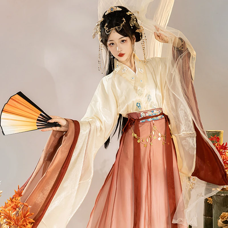 Wei-Jin-Hanfu-Women's-Qiyao-Dress-Wide-Sleeve-North-and-South-Dynasty-Set-3 Wei Jin Hanfu Women's Qiyao Dress Wide Sleeve North and South Dynasty Set
