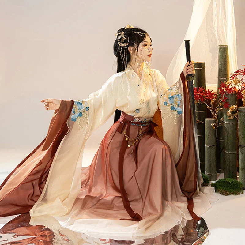 Wei-Jin-Hanfu-Women's-Qiyao-Dress-Wide-Sleeve-North-and-South-Dynasty-Set-4 Wei Jin Hanfu Women's Qiyao Dress Wide Sleeve North and South Dynasty Set