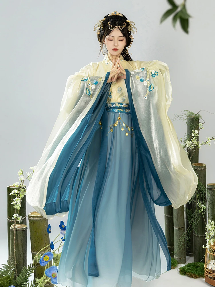 Wei Jin Hanfu Women's Qiyao Dress Wide Sleeve North and South Dynasty Set