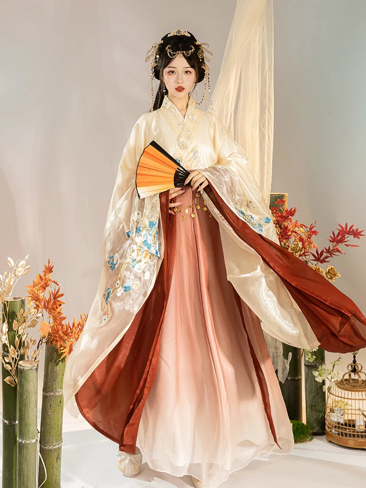 Wei Jin Hanfu Women's Qiyao Dress Wide Sleeve North and South Dynasty Set
