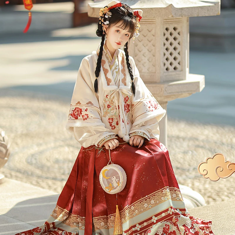 Winter-Women-Hanfu-Ming-Dynasty-Aoqun-Dress-for-New-Year-1 Winter Women Hanfu Ming Dynasty Aoqun Dress for New Year