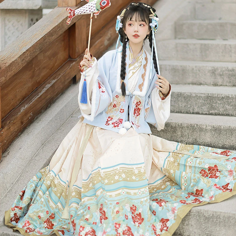 Winter-Women-Hanfu-Ming-Dynasty-Aoqun-Dress-for-New-Year-2 Winter Women Hanfu Ming Dynasty Aoqun Dress for New Year