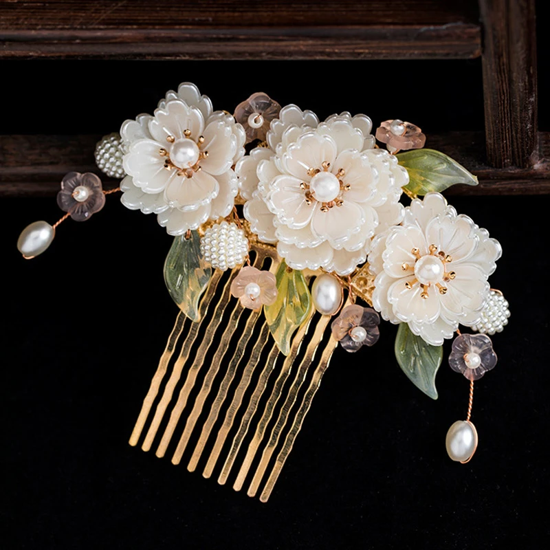 Camellia-Flower-Hanfu-Headdress-Set-Elegent-Hairclips-4 Camellia Flower Hanfu Headdress Set Elegent Hairclips