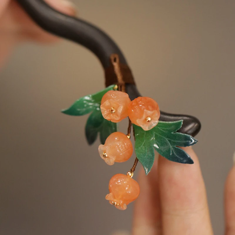 Hanfu-Wooden-Hairpin-Pomegranate-Styling-for-Girl-1 Hanfu Wooden Hairpin Pomegranate Styling for Girl