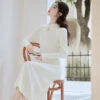 Knitted-White-Cheongsam-Winter-Women-Chinese-style-Dress-1 Knitted White Cheongsam Winter Women Chinese-style Dress