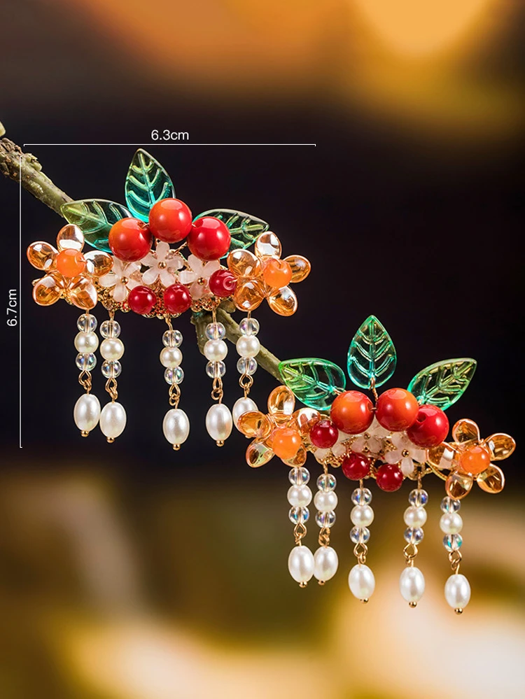 New Year Hair Accessories Red Cute Hanfu Hair Clips