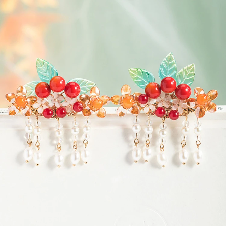 New Year Hair Accessories Red Cute Hanfu Hair Clips