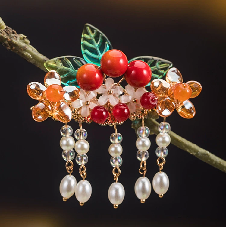 New Year Hair Accessories Red Cute Hanfu Hair Clips