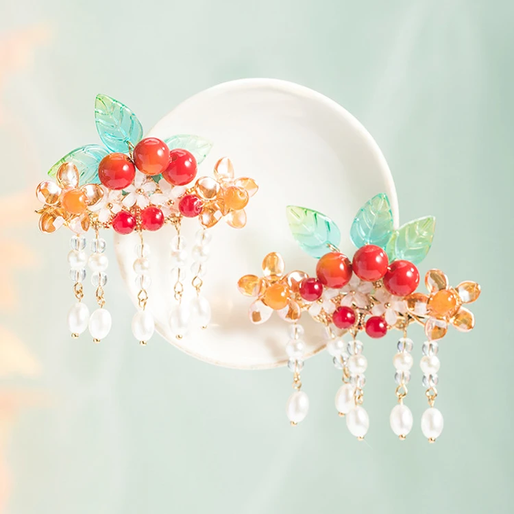 New Year Hair Accessories Red Cute Hanfu Hair Clips
