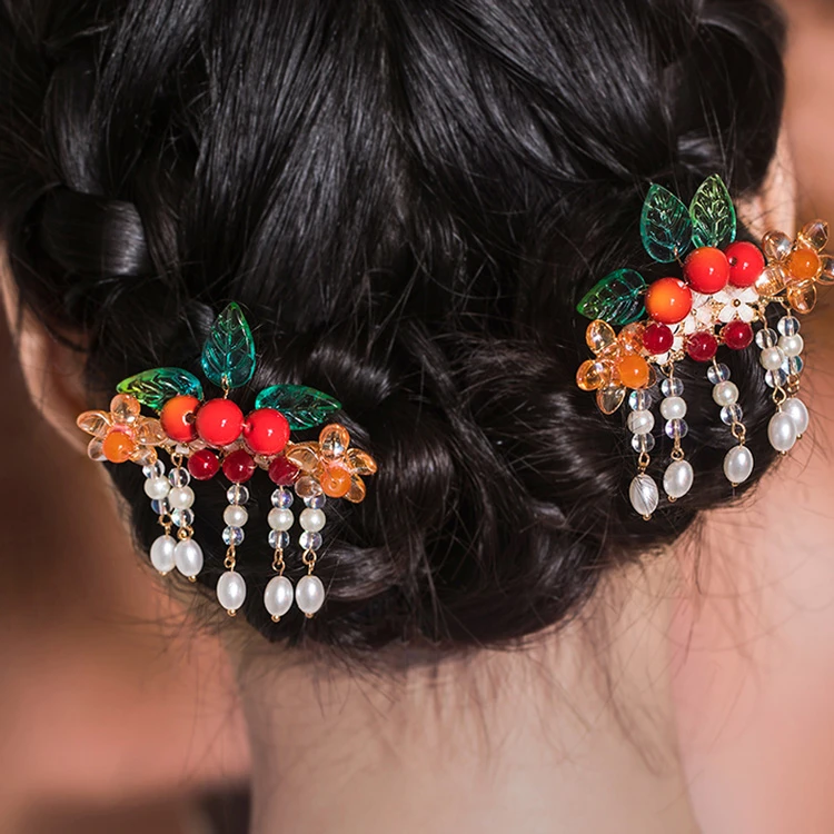 New Year Hair Accessories Red Cute Hanfu Hair Clips