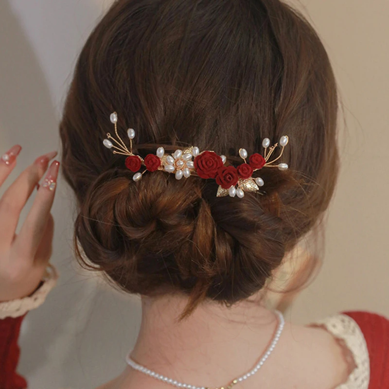 Red-Rose-Hair-Clips-Classical-Cheongsam-Wedding-Accessories-1 Red Rose Hair Clips Classical Cheongsam Wedding Accessories