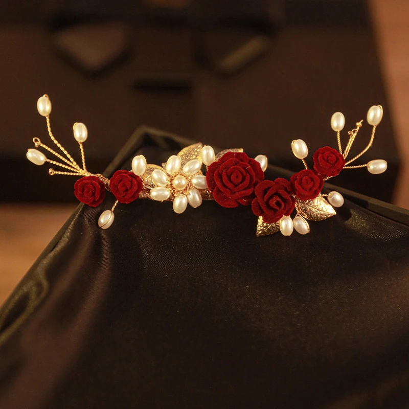 Red-Rose-Hair-Clips-Classical-Cheongsam-Wedding-Accessories-2 Red Rose Hair Clips Classical Cheongsam Wedding Accessories