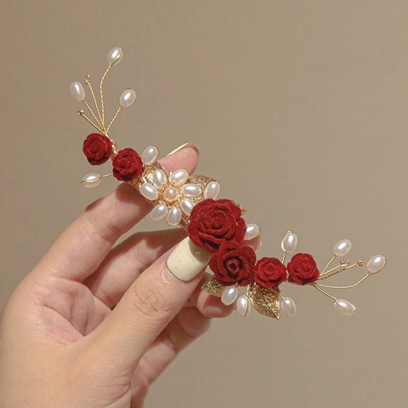 Red-Rose-Hair-Clips-Classical-Cheongsam-Wedding-Accessories-4 Red Rose Hair Clips Classical Cheongsam Wedding Accessories
