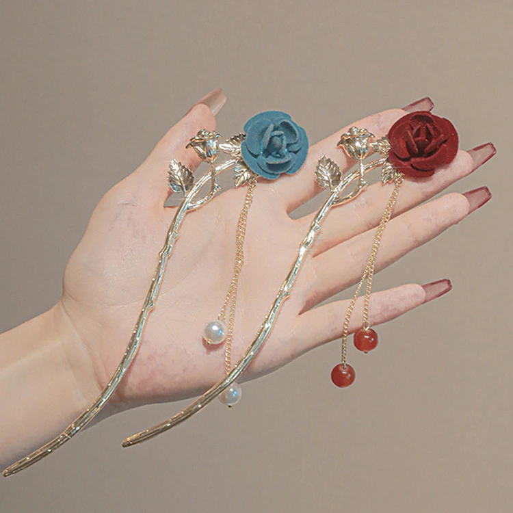 Rose Hairpin Delicate Tassel Vintage Hanfu Hair Accessories
