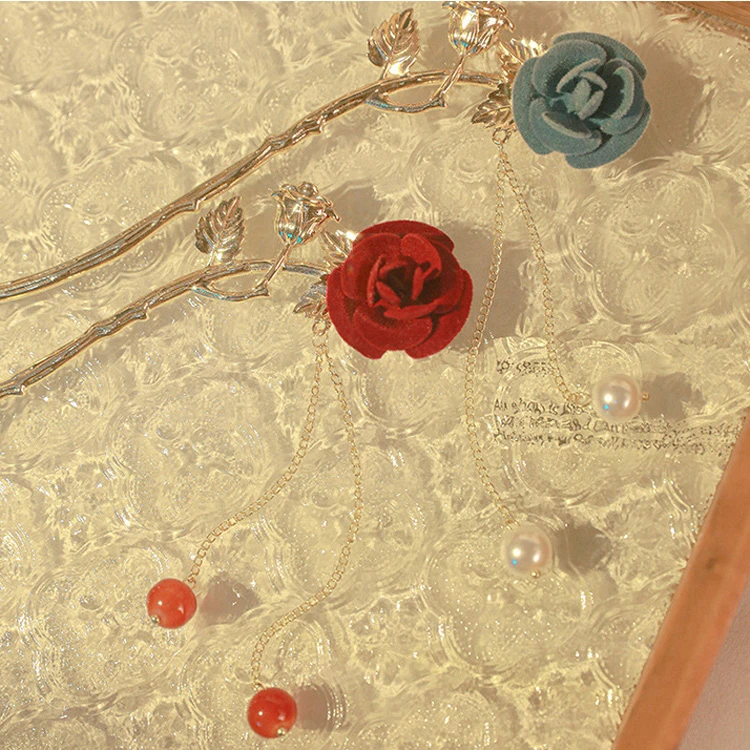 Rose Hairpin Delicate Tassel Vintage Hanfu Hair Accessories