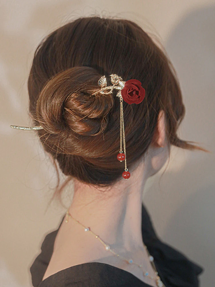Rose Hairpin Delicate Tassel Vintage Hanfu Hair Accessories