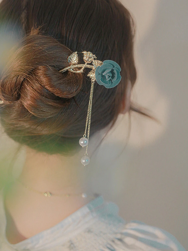 Rose Hairpin Delicate Tassel Vintage Hanfu Hair Accessories
