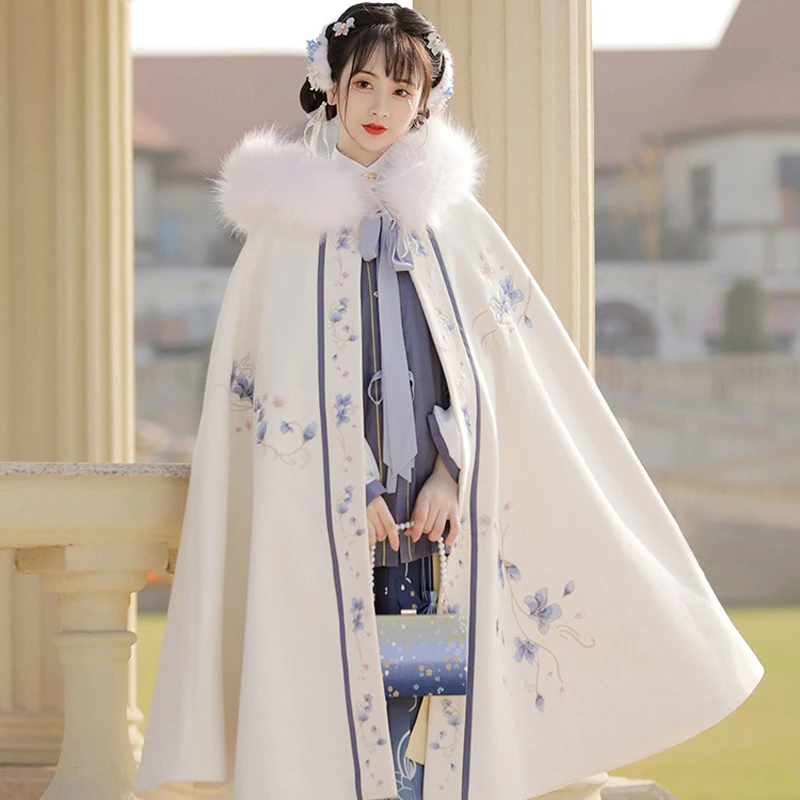 Hanfu-Cloak-Winter-Women-Long-Thick-Cape-1 Hanfu Cloak Winter Women Long Thick Cape