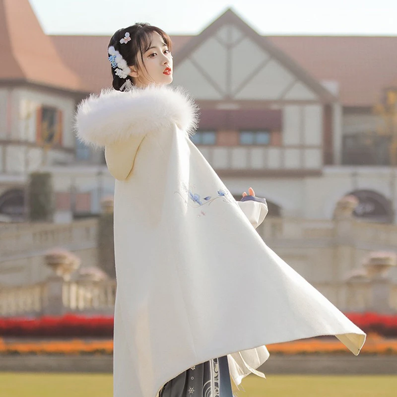 Hanfu-Cloak-Winter-Women-Long-Thick-Cape-2 Hanfu Cloak Winter Women Long Thick Cape