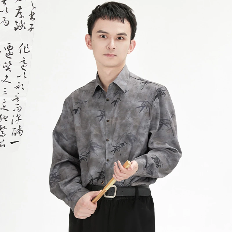 Men-Vintage-Shirt-Chinoiserie-Bamboo-Clothing-1 Men Vintage Shirt Chinoiserie Bamboo Clothing