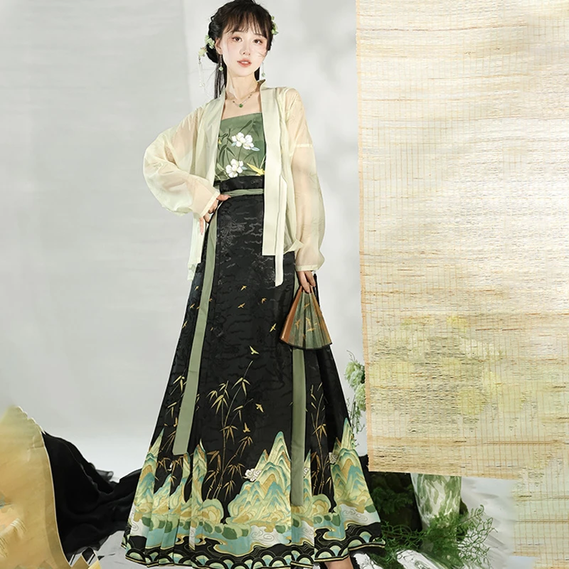 Summer Ming Dynasty Women Horse Face Dress Skirt Fresh Hanfu Series