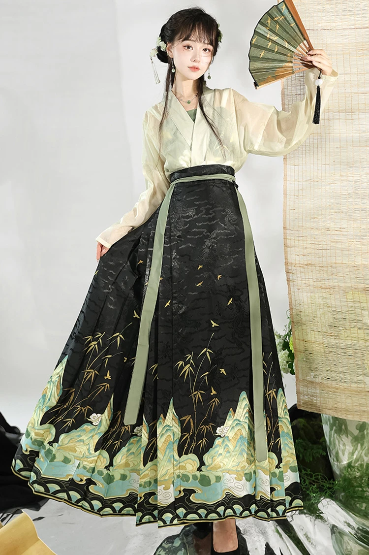 Summer Ming Dynasty Women Horse Face Dress Skirt Fresh Hanfu Series
