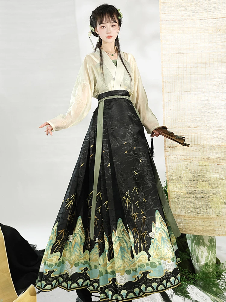 Summer Ming Dynasty Women Horse Face Dress Skirt Fresh Hanfu Series