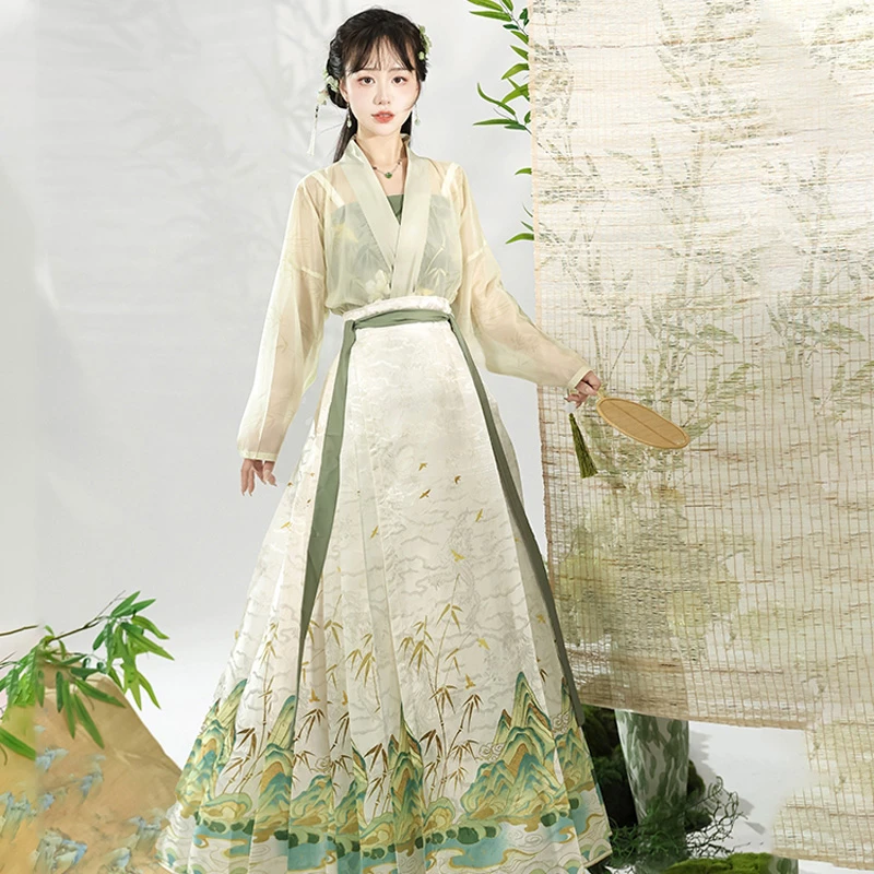 Summer-Ming-Dynasty-Women-Horse-Face-Dress-Skirt-Fresh-Hanfu-Series-3 Summer Ming Dynasty Women Horse Face Dress Skirt Fresh Hanfu Series
