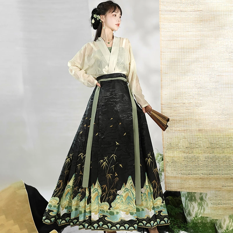 Summer-Ming-Dynasty-Women-Horse-Face-Dress-Skirt-Fresh-Hanfu-Series-4 Summer Ming Dynasty Women Horse Face Dress Skirt Fresh Hanfu Series