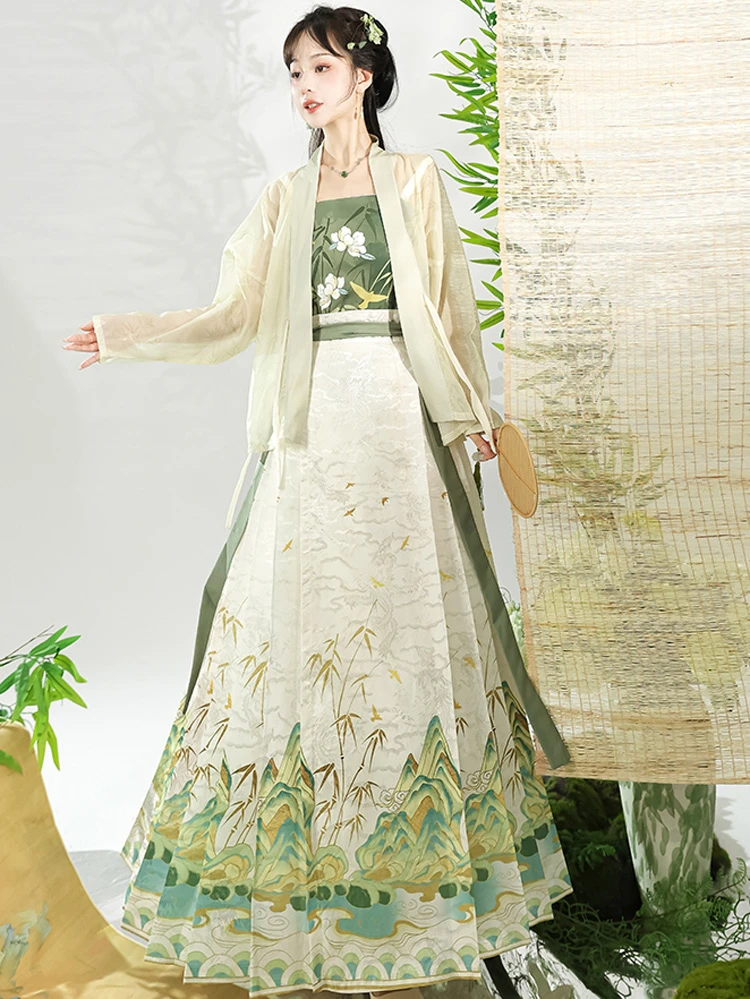 Summer Ming Dynasty Women Horse Face Dress Skirt Fresh Hanfu Series