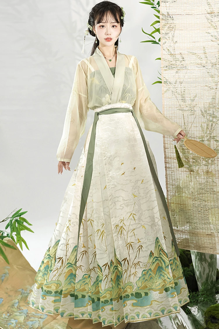 Summer Ming Dynasty Women Horse Face Dress Skirt Fresh Hanfu Series