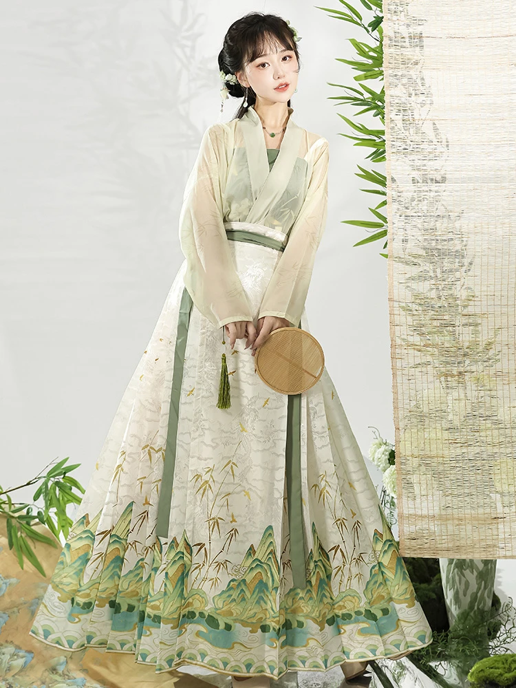 Summer Ming Dynasty Women Horse Face Dress Skirt Fresh Hanfu Series