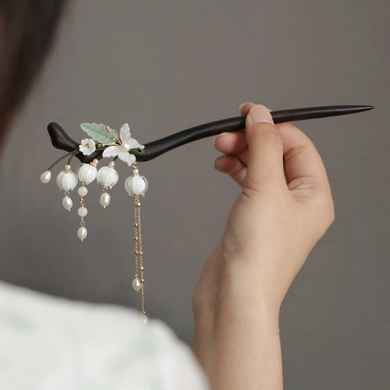 Traditional-Wooden-Hairpin-Bell-Orchid-Hair-Accessory-Hanfu-Styling-4 Traditional Wooden Hairpin Bell Orchid Hair Accessory Hanfu Styling