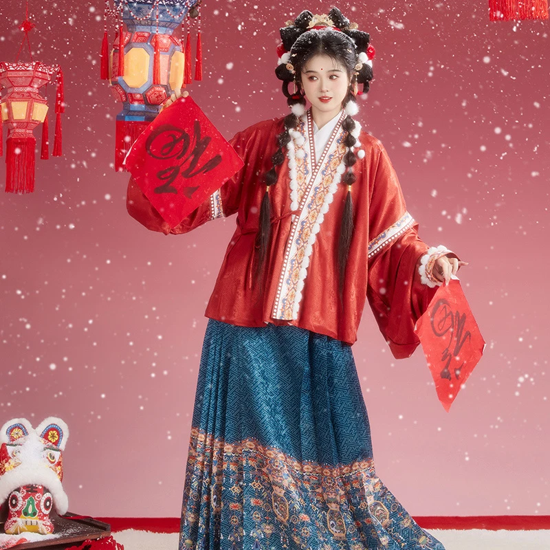 Women-Winter-Hanfu-Festive-Ming-Dynasty-Traditional-Clothing-1 Women Winter Hanfu Festive Ming Dynasty Traditional Clothing