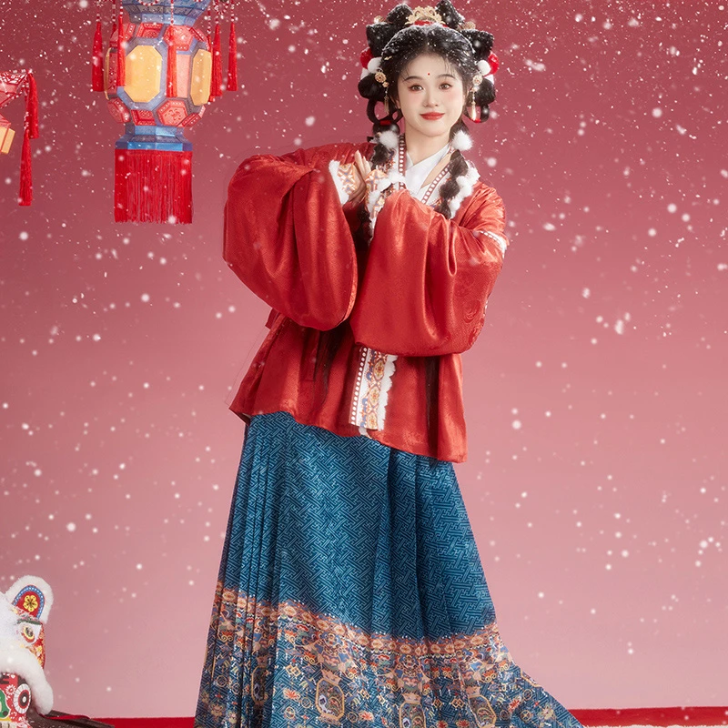 Women-Winter-Hanfu-Festive-Ming-Dynasty-Traditional-Clothing-3 Women Winter Hanfu Festive Ming Dynasty Traditional Clothing