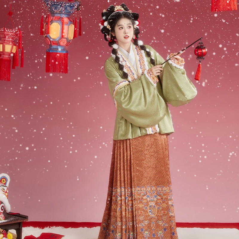 Women-Winter-Hanfu-Festive-Ming-Dynasty-Traditional-Clothing-4 Women Winter Hanfu Festive Ming Dynasty Traditional Clothing