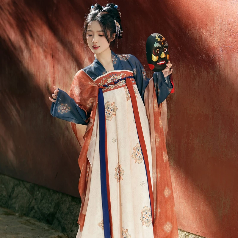 Tang-Dynasty-Hanfu-Women-Qixiong-Shanqun-Spring-Fairy-Spirit-Dress-for-Princess-3 Tang Dynasty Hanfu Women Qixiong Shanqun Spring Fairy Spirit Dress for Princess