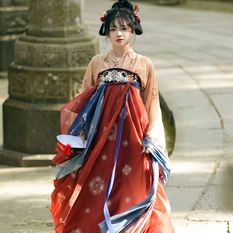Tang-Dynasty-Hanfu-Women-Qixiong-Shanqun-Spring-Fairy-Spirit-Dress-for-Princess-4 Tang Dynasty Hanfu Women Qixiong Shanqun Spring Fairy Spirit Dress for Princess