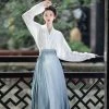 Women-Casual-Hanfu-Suit-Blue-Mamian-Skirt-Daily-Style-4 Women Casual Hanfu Suit Blue Mamian Skirt Daily Style