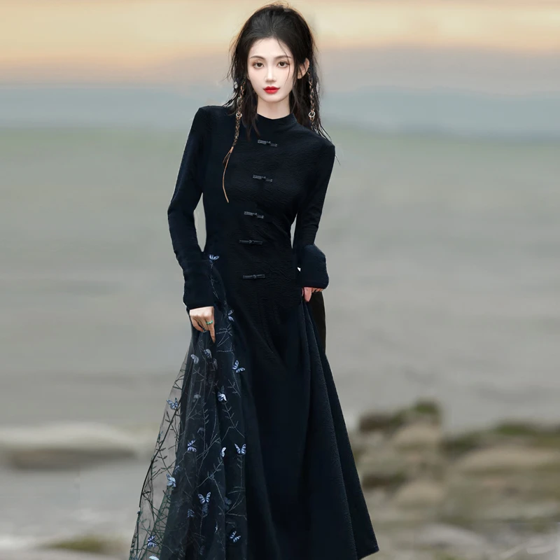 Women-Vintage-Dresses-Long-Sleeve-New-Oriental-Style-1 Women Vintage Dresses Long Sleeve New Oriental Style