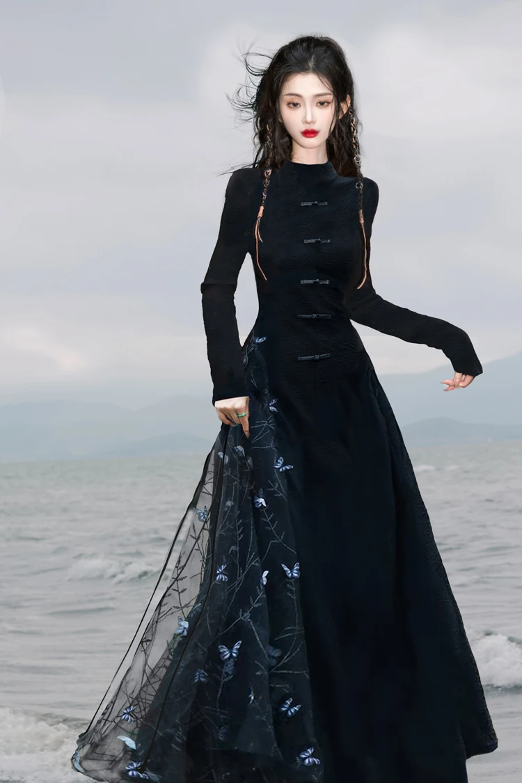 Women Vintage Dresses Long Sleeve New Oriental Style