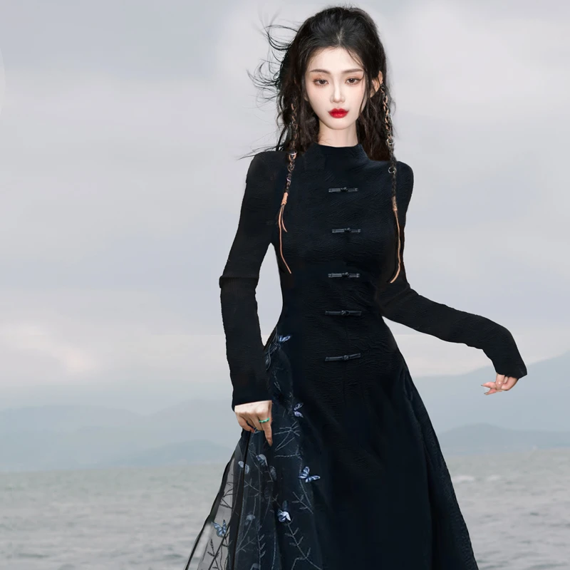 Women-Vintage-Dresses-Long-Sleeve-New-Oriental-Style-2 Women Vintage Dresses Long Sleeve New Oriental Style