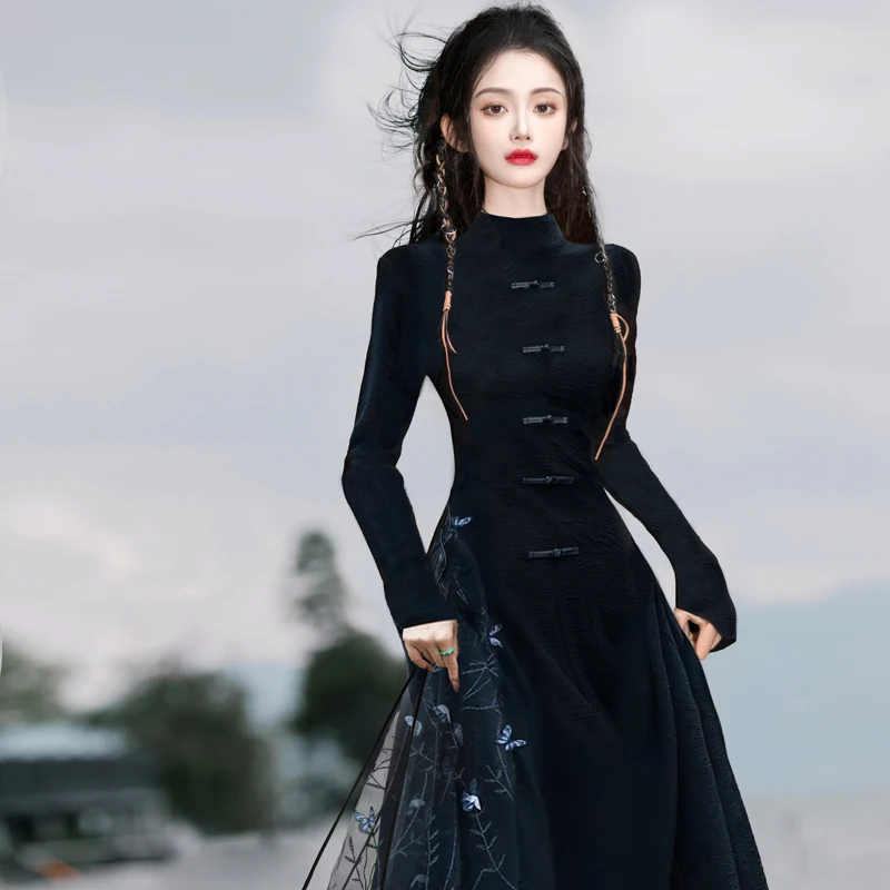 Women-Vintage-Dresses-Long-Sleeve-New-Oriental-Style-3 Women Vintage Dresses Long Sleeve New Oriental Style