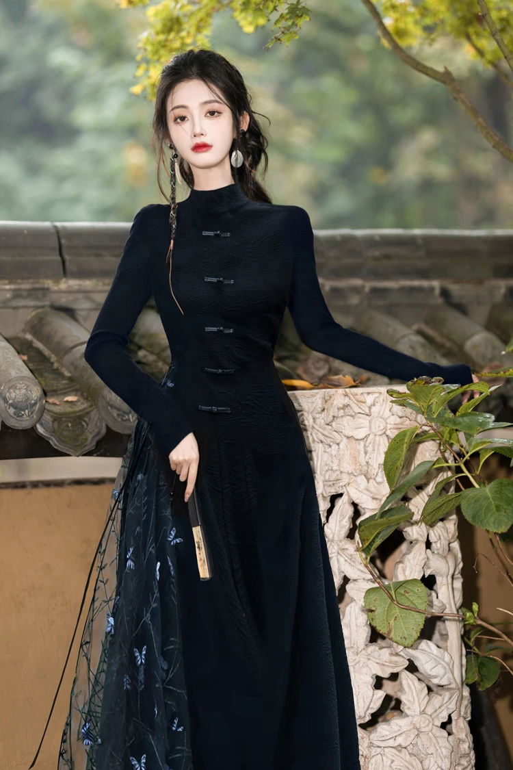 Women Vintage Dresses Long Sleeve New Oriental Style