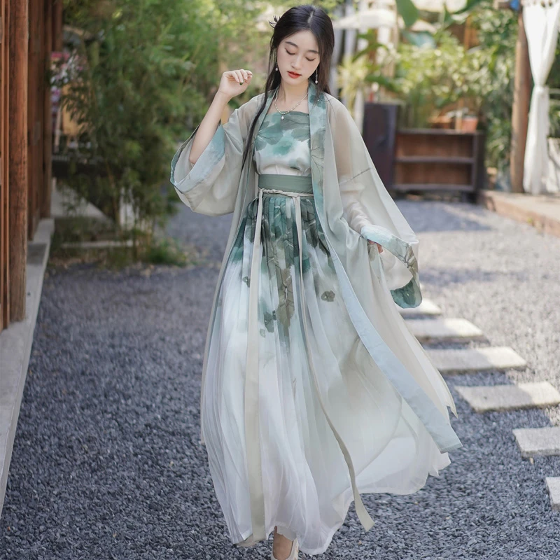 Women-Daily-Song-Dynasty-Hanfu-Lotus-Summer-Refreshing-Costume-1 Women Daily Song Dynasty Hanfu Lotus Summer Refreshing Costume