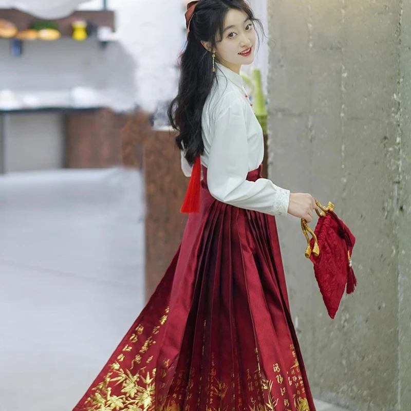 Spring-Women-Mamian-Dress-Red-Modern-Fashion-Hanfu-2 Spring Women Mamian Dress Red Modern Fashion Hanfu
