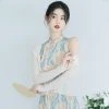 Girls-Fashion-Cheongsam-New-Chinoiserie-Sleeveless-Dress-Oil-Painting-Style-1 Girls Fashion Cheongsam New Chinoiserie Sleeveless Dress Oil Painting Style
